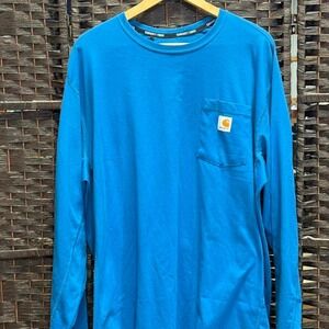 Carhartt Force | Blue Long Sleeve Pocket T-Shirt | Relaxed Fit | 2XL